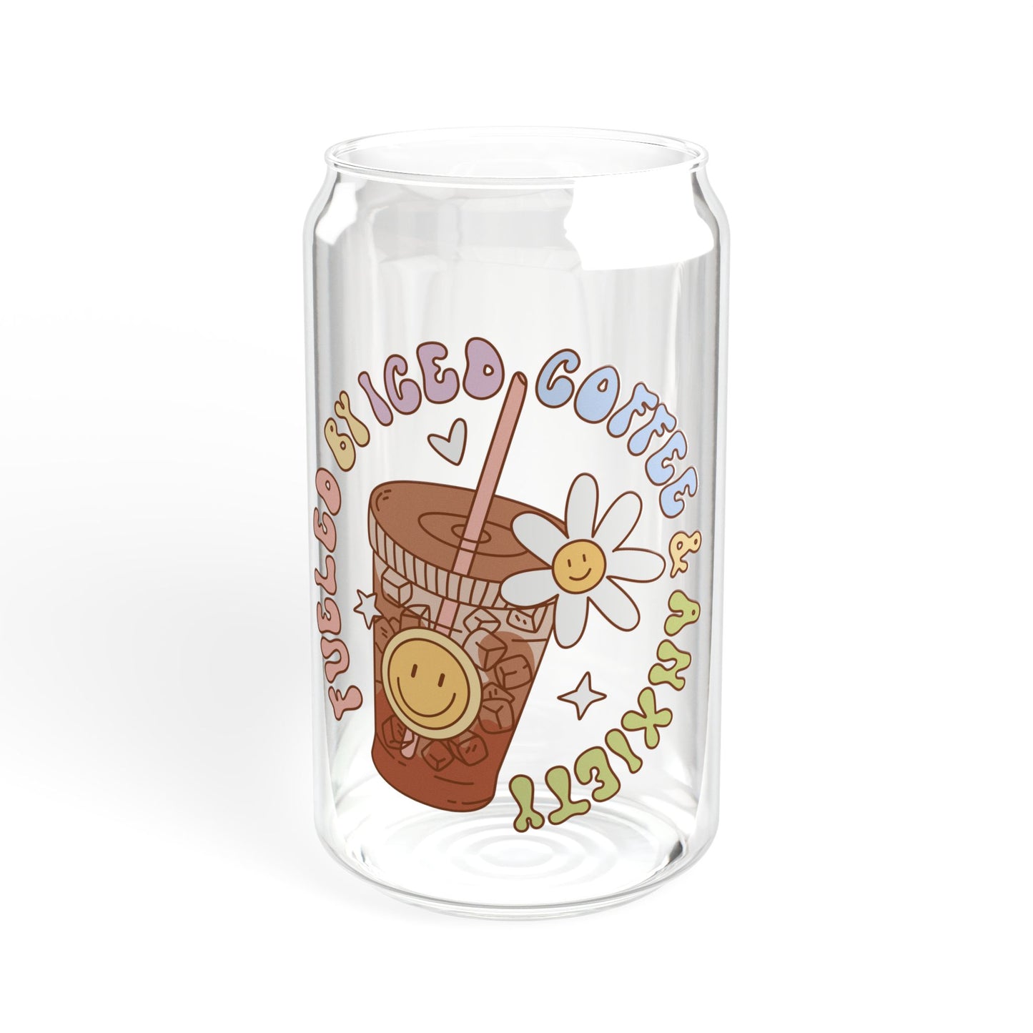 Fueled By Iced Coffee & Anxiety Sipper Glass, 16oz