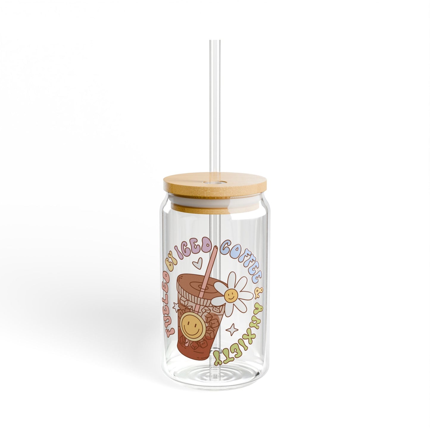 Fueled By Iced Coffee & Anxiety Sipper Glass, 16oz